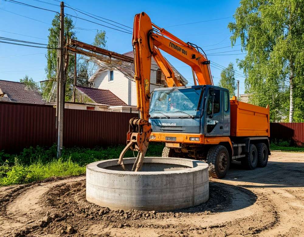 Перевозка бетонных колец и ЖБИ для септика